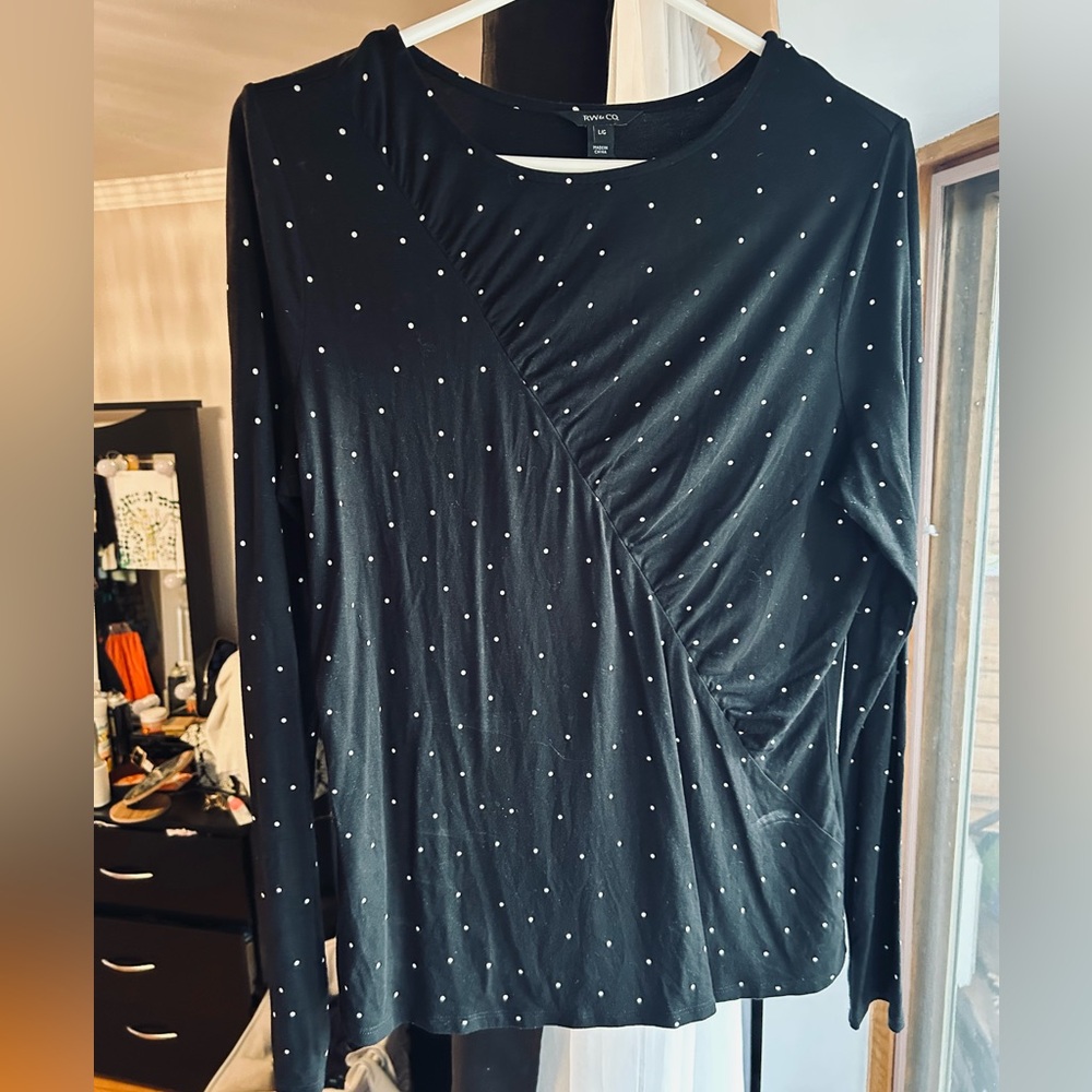 RW&CO. Black Long Sleeve Top with White Dots